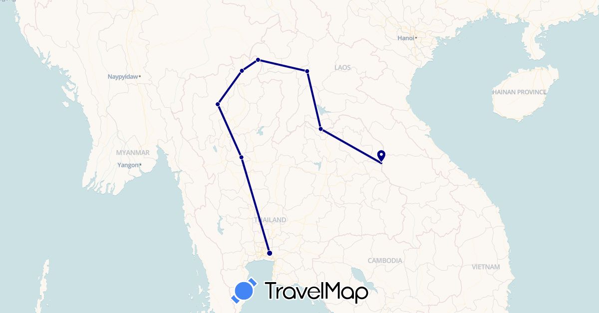 TravelMap itinerary: driving in Laos, Thailand (Asia)